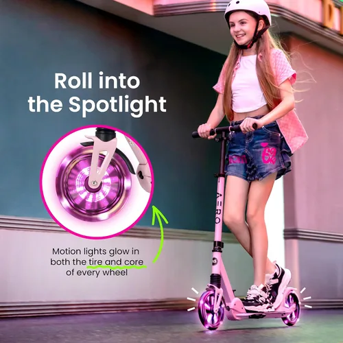 Vista 2 de AERO MOBILITY Patinete para niños de 6 años, adolescentes y adultos Ruedas iluminadas, freno de mano, alfombrilla de goma y absorción de impactos