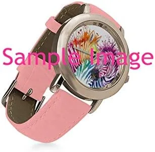 Vista 3 de InterestPrint Lindo Flamingo Birds Reloj de pulsera con correa de cuero rosa para mujer