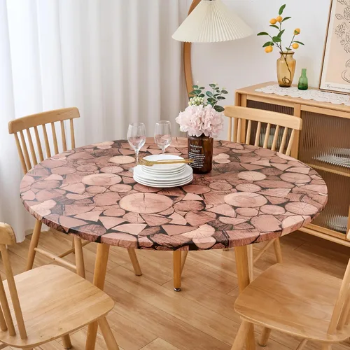 Vista 16 de LIBERECOO Mantel redondo de vinilo ajustable con reverso de franela, borde elástico, impermeable, resistente a las manchas, mantel lavable