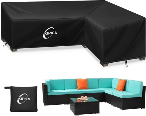 Vista 22 de Kipiea Funda para Sofá Seccional en Forma de L para Patio, Tela Oxford Resistente 420D, Funda Seccional para Exteriores con 6 Hebillas a Prueba