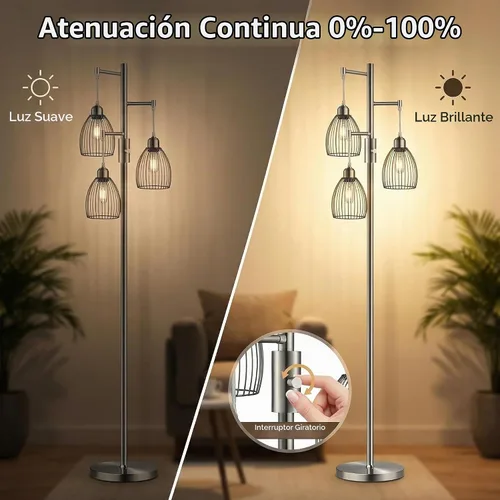 Vista 3 de Lámpara de pie regulable, lámparas de pie industriales para sala de estar, lámpara de árbol de níquel cepillado, lámpara de pie, lámparas altas