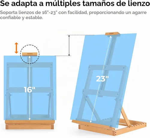 Vista 5 de VISWIN Caballete de mesa resistente para pintar, caballete de mesa ajustable de madera de haya, sostiene lienzo de hasta 23 pulgadas, caballete