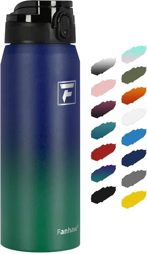 Vista 53 de Fanhaw Botella de agua térmica para llevar, apta lavavajillas, de 20 onzas, acero inoxidable, doble pared, reutilizable, a prueba de fugas y sudor