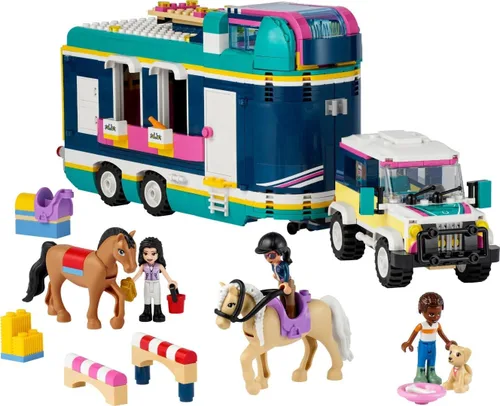 Vista 4 de LEGO Friends Remolque de Espectáculo Ecuestre 41722, juguete de caballo para niñas y niños de 8 años en adelante con 2 caballos, coche SUV