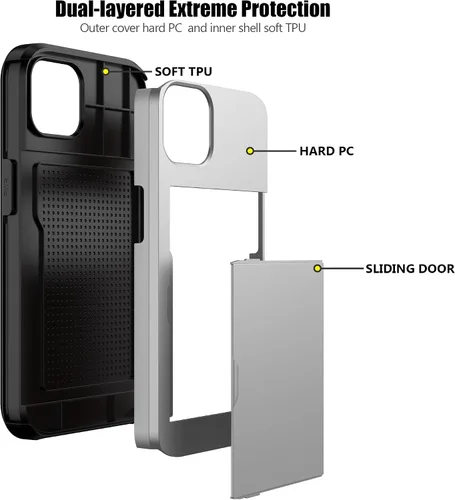 Vista 139 de Nvollnoe - Funda para iPhone 14 con tarjetero [tienda de 5 tarjetas] Negro - Almacenamiento más grande