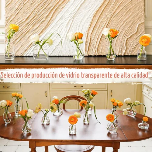 Vista 5 de Juego de 12 jarrones pequeños, jarrón pequeño de vidrio transparente al por mayor, jarrones pequeños para centro de mesa, mini jarrón de flores