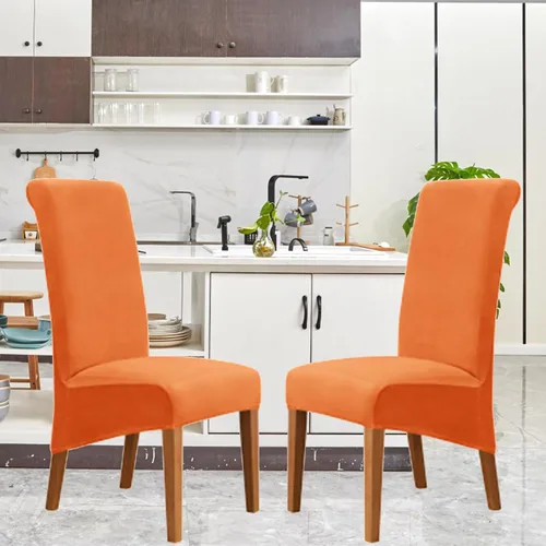 Vista 2 de Fundas para sillas de comedor de terciopelo elástico, de color liso, sin brazos, con parte inferior elástica para comedor, cocina, banquete