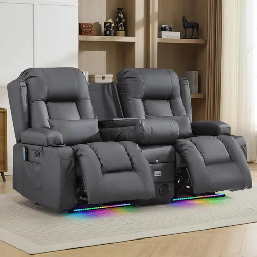 Vista 15 de TUNYI Wall Hugger - Sofá reclinable con consola, sofá biplaza reclinable eléctrico para autocaravana con masaje y Beige