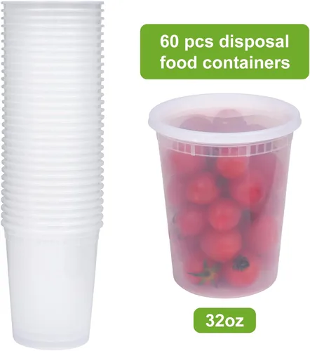 Vista 2 de Moretoes 60 juegos de recipientes de sopa de 32 onzas con tapas, recipientes herméticos resistentes para microondas para sopas, sobras, salsas