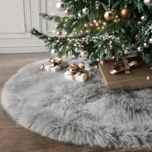 Vista 10 de IMucci Falda de árbol blanca de piel de lana de 15 pulgadas, falda pequeña para árbol de Navidad, falda de terciopelo de felpa blanca como la nieve