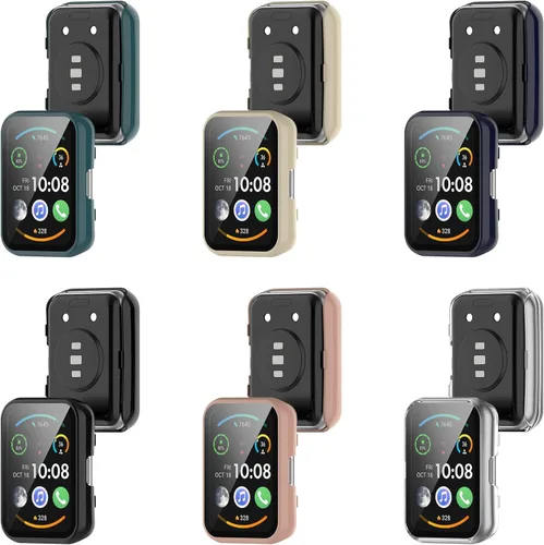 Vista 3 de FitTurn Compatible con Huawei Watch FIT 2 Funda protectora de pantalla PC + película templada resistente a los arañazos Funda protectora para Huawei
