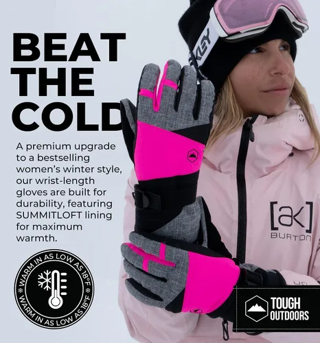 Vista 2 de Guantes de nieve y esquí para mujer, resistentes al agua y al viento, guantes de snowboard para esquí y snowboard, con carcasa de nailon