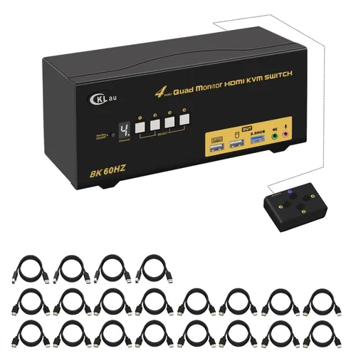 Vista 7 de Conmutador KVM HDMI 2.1 2x2 para 2 computadoras y 2 monitores, 8K @60Hz, 4K @144Hz, Hub USB 3.0, emulación EDID, teclas de acceso rápido