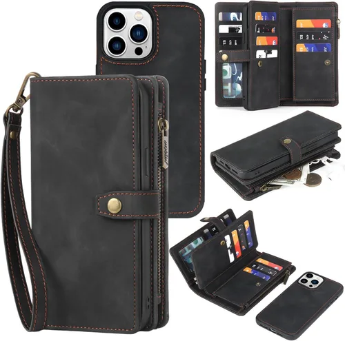 Vista 34 de TwoHead Funda tipo cartera para iPhone 12 Pro Max con tarjetero, funda magnética desmontable para teléfono 12 Pro Max, piel sintética, a prueba