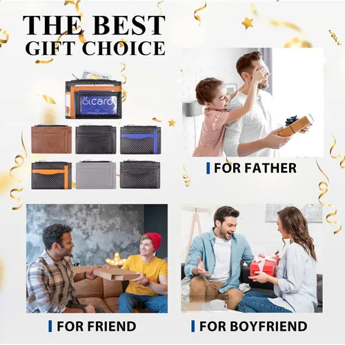 Vista 5 de Sbrinnaliao Cartera delgada para hombre, carteras de cuero para hombre, bloqueo RFID, fundas para tarjetas de crédito y organizadores de dinero