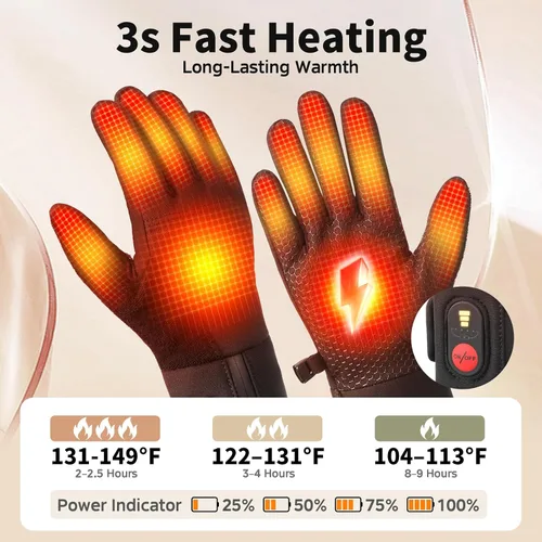 Vista 2 de Heated Glove Liners for Men & Women, Rechargeable Thin Electric Touchscreen Gloves for Skiing, Cycling, Hiking & Typing Negro oscuro