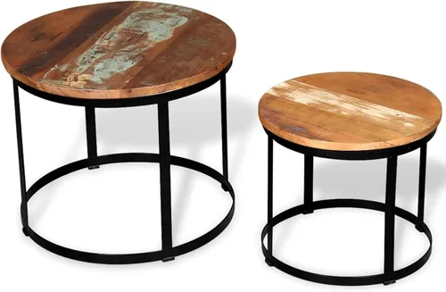 Vista 5 de Juego de mesa auxiliar de dos piezas de 2 piezas para sala de estar, mesa de centro y mesa auxiliar, mesas auxiliares simples, juego de 2 piezas