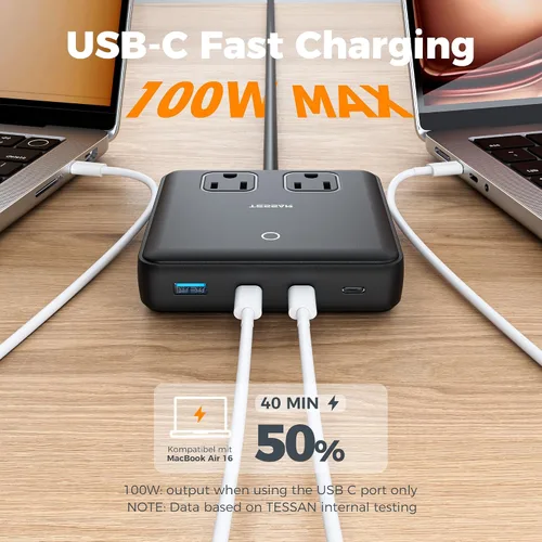 Vista 2 de Estación de carga TESSAN PD 100W para múltiples dispositivos, bloque de cargador USB C 6-en-1 compatible con iPhone 17/16, MacBook, base de carga