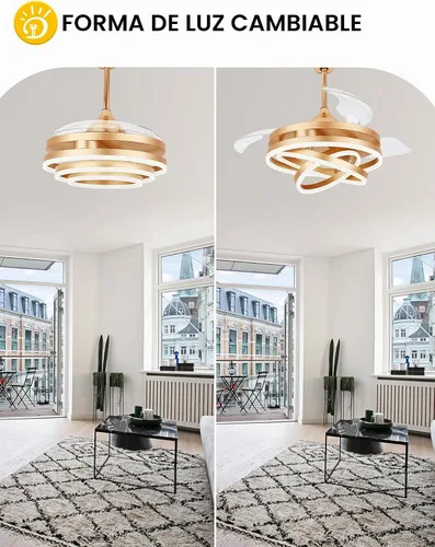 Vista 3 de Ventiladores de techo retráctiles de 42 pulgadas con luces ventilador de Dorado