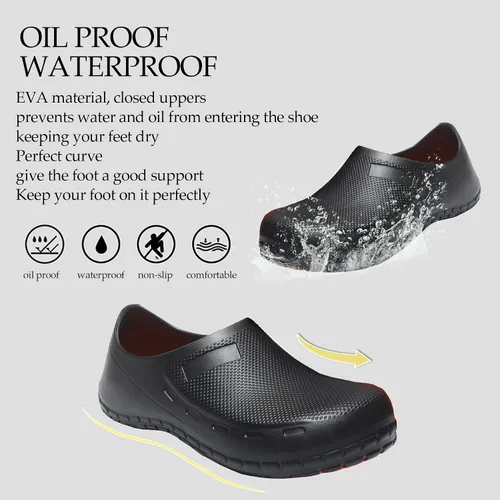 Vista 4 de FULORIS - Zapatos de chef antideslizantes para hombre, zapatos de trabajo para hombre, zuecos impermeables para hombres, zuecos de cocina