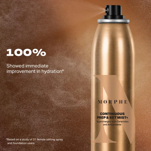 Vista 4 de Spray de ajuste Morphe Mini Continuous Prep & Set - Spray de ajuste para maquillaje de tamaño de viaje - Bruma facial microfina enriquecida