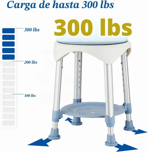 Vista 4 de Taburete de ducha para ducha interior, giratorio de 360°, azul, 300 libras