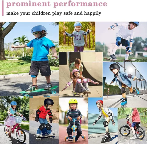 Vista 30 de Casco ajustable para niños con rodilleras, coderas y muñequeras - Cascos de bicicleta para niños pequeños de 3-5, 5-8, 8-14 años - Perfecto