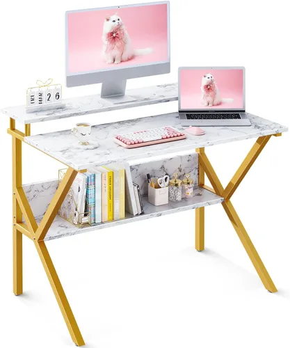 Vista 10 de ODK Escritorio pequeño, escritorio de computadora de 27.5 pulgadas para espacios pequeños, escritorio para niños con almacenamiento, mesa de estudio