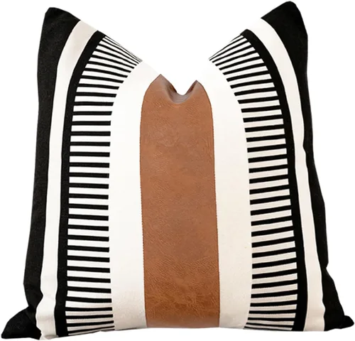 Vista 27 de Juego de 2 fundas de almohada bohemias a rayas de 16 x 16 pulgadas, fundas de almohada de cuero modernas para sofá, cama, decoración de granja