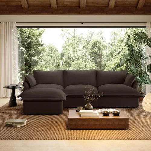 Vista 34 de Sofá modular de mezcla de lino para sala de estar, cómodo sofá modular con relleno de plumón, moderno sofá cama convertible con asiento profundo