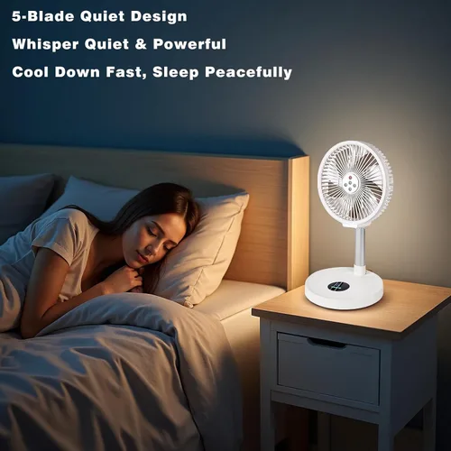 Vista 6 de Ventilador oscilante plegable recargable de 10 pulgadas, ventilador de pie con batería de 7200 mAh con control remoto, 6 velocidades y función