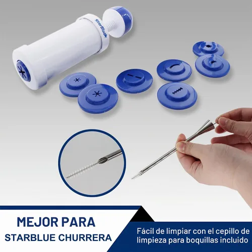 Vista 6 de StarBlue - Relleno de rosquillas Churro – Bolsa de tuberías reutilizable y boquilla con inyector de aguja grande, mejor ajuste con churrera churro
