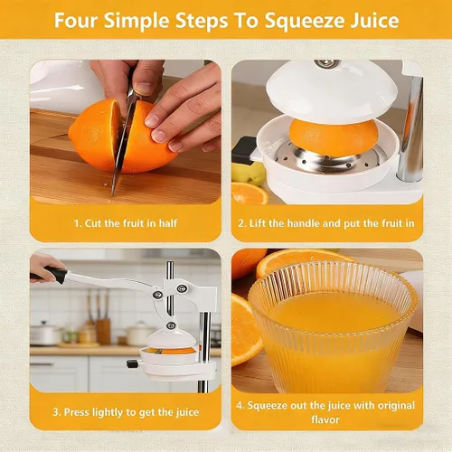 Vista 6 de Exprimidor manual de hierro fundido, máquina de prensa manual de exprimidor de cítricos, exprimidor de naranja limón de acero inoxidable resistente