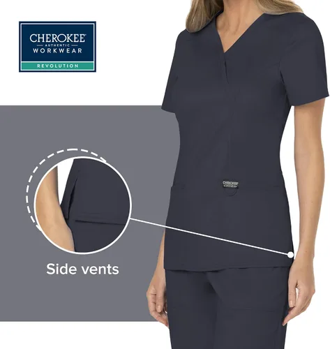 Vista 4 de Workwear Revolution WW610 - Ropa quirúrgica con estilo cruzado falso para mujer, elástica, suave y de fácil cuidado