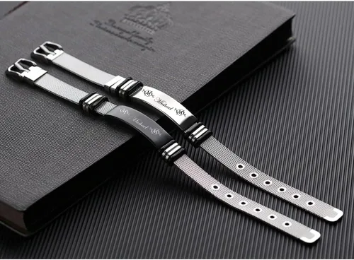 Vista 6 de Regalos para hombres, pulseras personalizadas para hombres con pulsera de fotos, texto grabado, acero inoxidable, pulseras de identificación