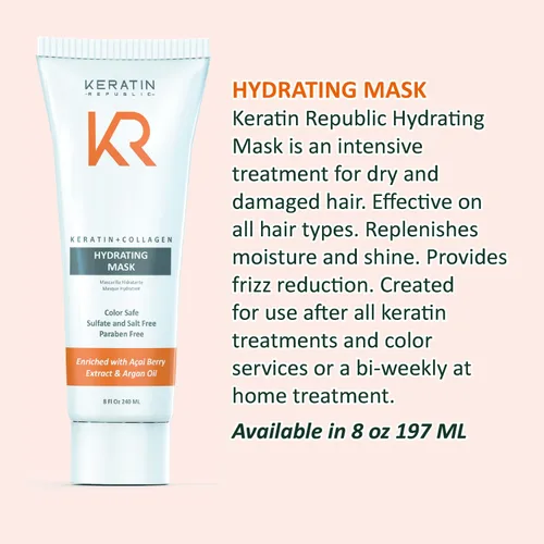 Vista 2 de Keratin Republic - Mascarilla hidratante para el cabello antiencrespamiento Queratina + colágeno Sin sulfato, sal y parabenos Color seguro