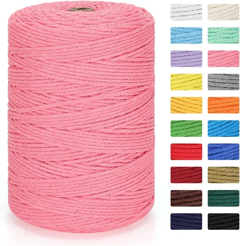 Vista 14 de Cordón de macramé 3mm x 300m Cuerda de macramé 100% algodón natural Cordón de algodón trenzado de 4 hebras para manualidades DIY, adornos