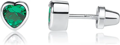 Vista 13 de Aretes de corazón con pasador simulando piedra natal con tornillo de traba (6mm) - para niñas 06-Junio
