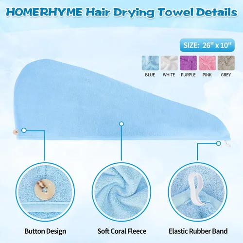 Vista 3 de Toalla para el cabello, paquete de 5 envolturas para el cabello de secado rápido, altamente absorbentes, ajustables, suaves, turbante