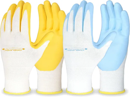 Vista 8 de HANDLANDY Guantes de jardinería para mujer, 3 pares de guantes de trabajo transpirables con revestimiento de nitrilo, el mejor regalo para mujeres