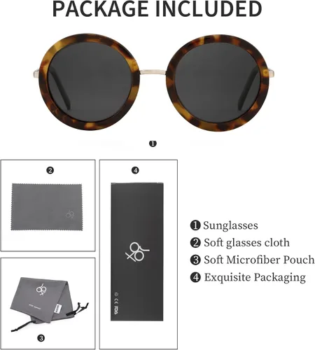 Vista 23 de JOOX Gafas de sol redondas polarizadas retro para mujer, gafas de sol vintage de gran tamaño con lente de protección UV 100%