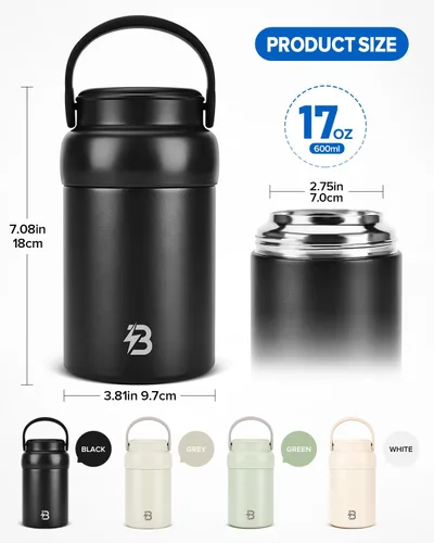 Vista 6 de Tarro térmico para alimentos, recipientes de almuerzo aislados al vacío de acero inoxidable de 20 onzas con cuchara, termo de boca ancha