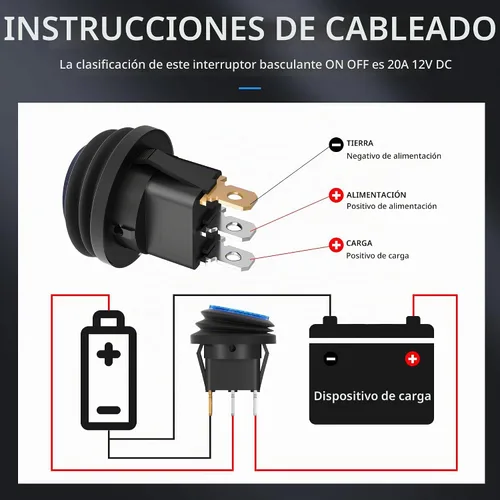 Vista 5 de DaierTek Interruptor basculante redondo impermeable con certificación UL con carcasa de 12 V, interruptor de palanca basculante LED azul iluminado