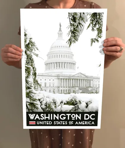 Vista 4 de Washington DC District of Columbia Vintage-Style Travel Poster - 8x10-12x18-18x24-24x36 / 4x6 Postcard WPA Style Art Print USA Capitol Building