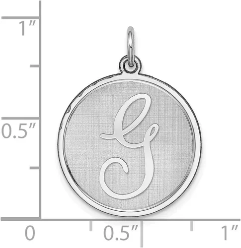 Vista 3 de Colgante de plata de ley 925 con letra inicial brocada G del alfabeto - 1.063 in x 0.787 in, Metal, No es una piedra preciosa
