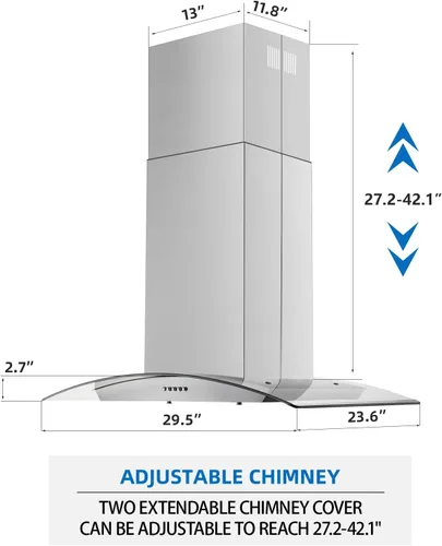 Vista 6 de JOEAONZ Campana extractora de isla de 30 pulgadas, acero inoxidable, 700 CFM, control de botón, ventilador de ventilación de escape de cocina