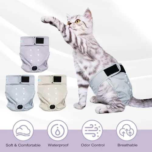 Vista 3 de Paw Legend Pañales para gatos hembras, lavables, reutilizables, pañales para gatos para incontinencia, pañales para mascotas (paquete de 3, XS)