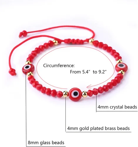 Vista 2 de CEYIYA Pulseras de cuentas de mal de ojo para mujer, pulsera de protección azul y rojo con amuleto, pulseras de hilo ajustable de buena suerte