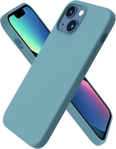 Vista 20 de ORNARTO - Funda compatible con iPhone 13 Mini, goma de gel suave de 3 capas de silicona líquida delgada con microfibra, 13,7 cm, azul Caucho