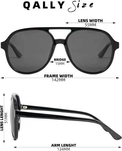 Vista 5 de QALLY Womens Retro 70s Polarized Sunglasses Classic Large Square Sunglasses with Vintage Plastic Frame